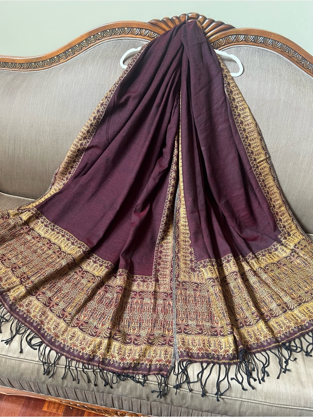 Elegant Maroon Women's Shawl with Gold Pattern
